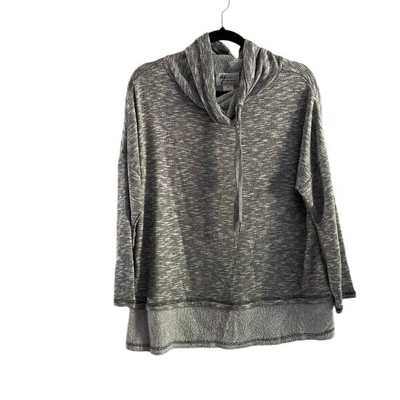 Andrea Jovine Women Sz M Heather Gray Long Sleeve Drawstring Cowl Neck Top - Picture 1 of 9